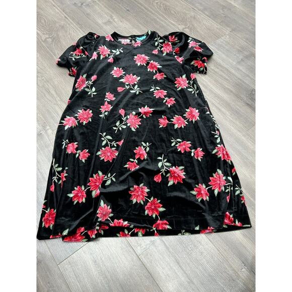 Draper James Women's Floral Velvet Shift Dress in Poinsettia Red Black Size XL - Picture 4 of 13